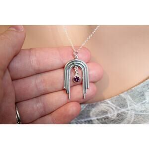 Sterling Silver Birthstone Arch, Custom Birthstone Arch Charm Necklace